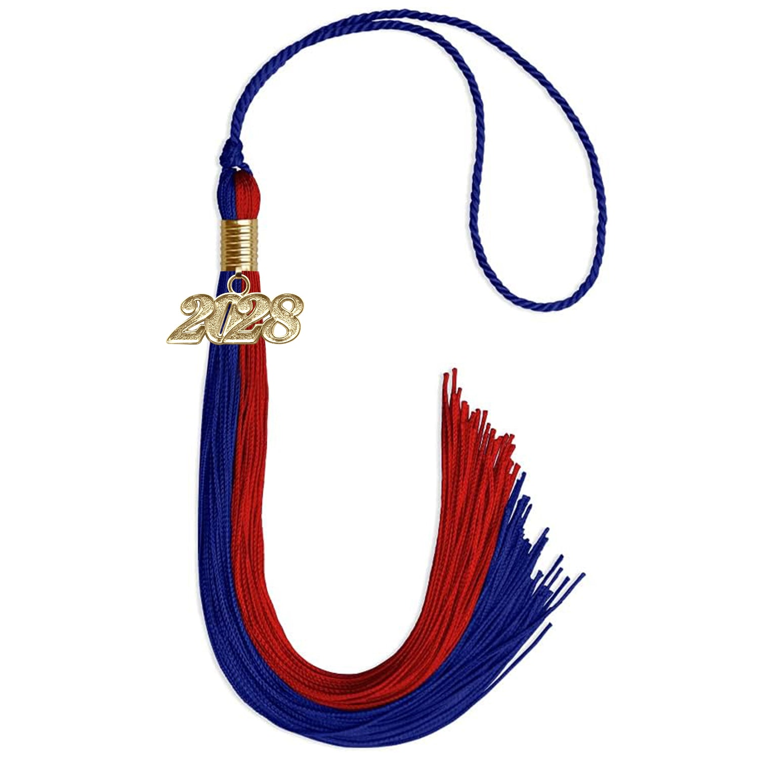 Royal Blue/Red Graduation Tassel with Gold Bling Charm by Wholesale Grad Supply