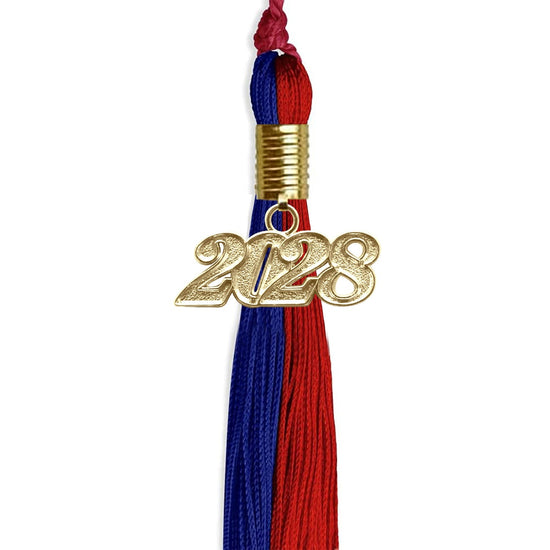 Royal Blue/Red Graduation Tassel with Gold Bling Charm by Wholesale Grad Supply