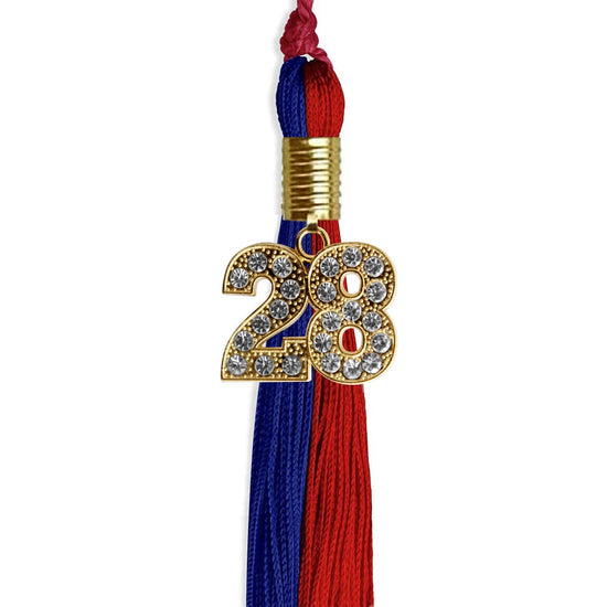 Royal Blue/Red Graduation Tassel with Gold Bling Charm by Wholesale Grad Supply