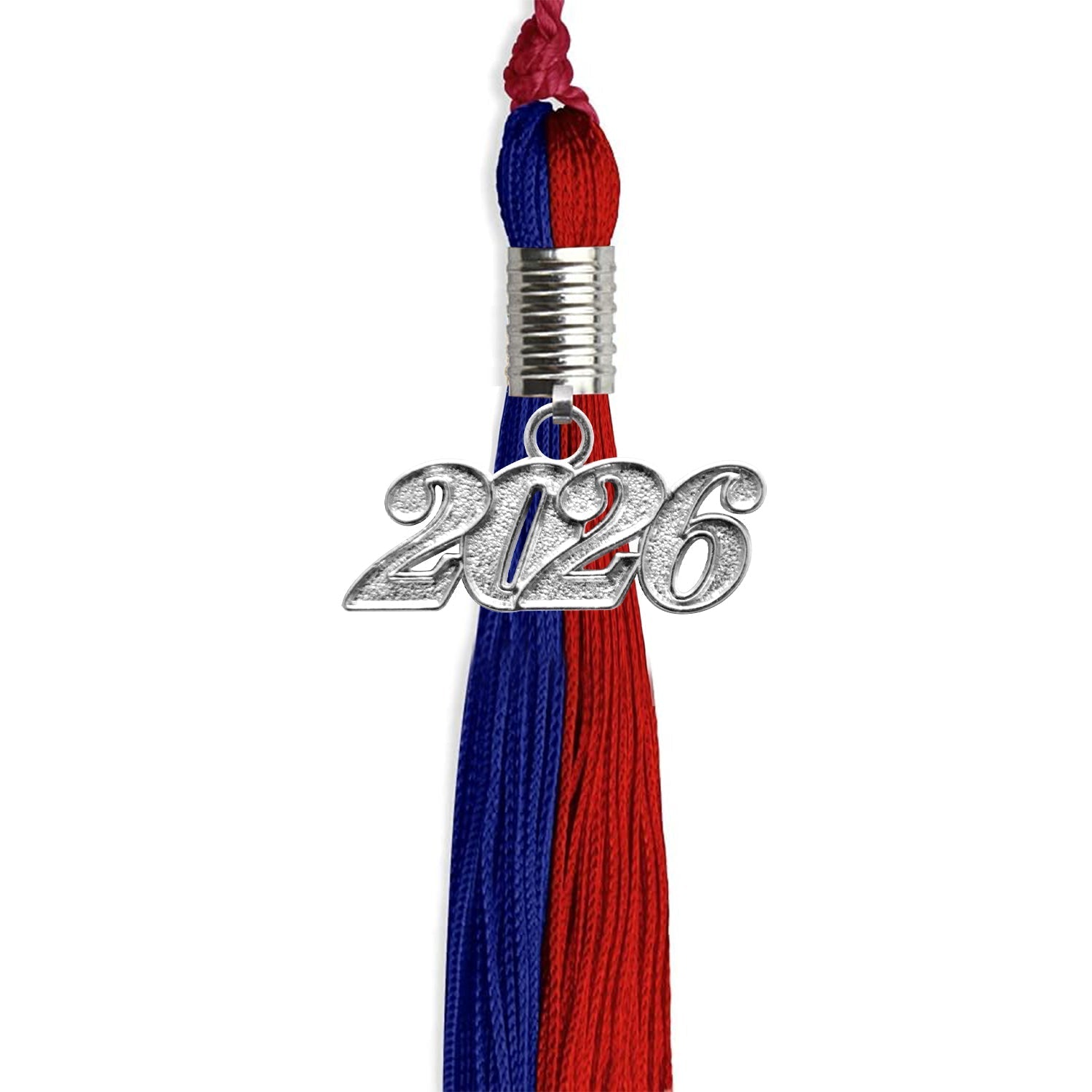 Royal Blue/Red Graduation Tassel with Silver Bling Charm by Wholesale Grad Supply