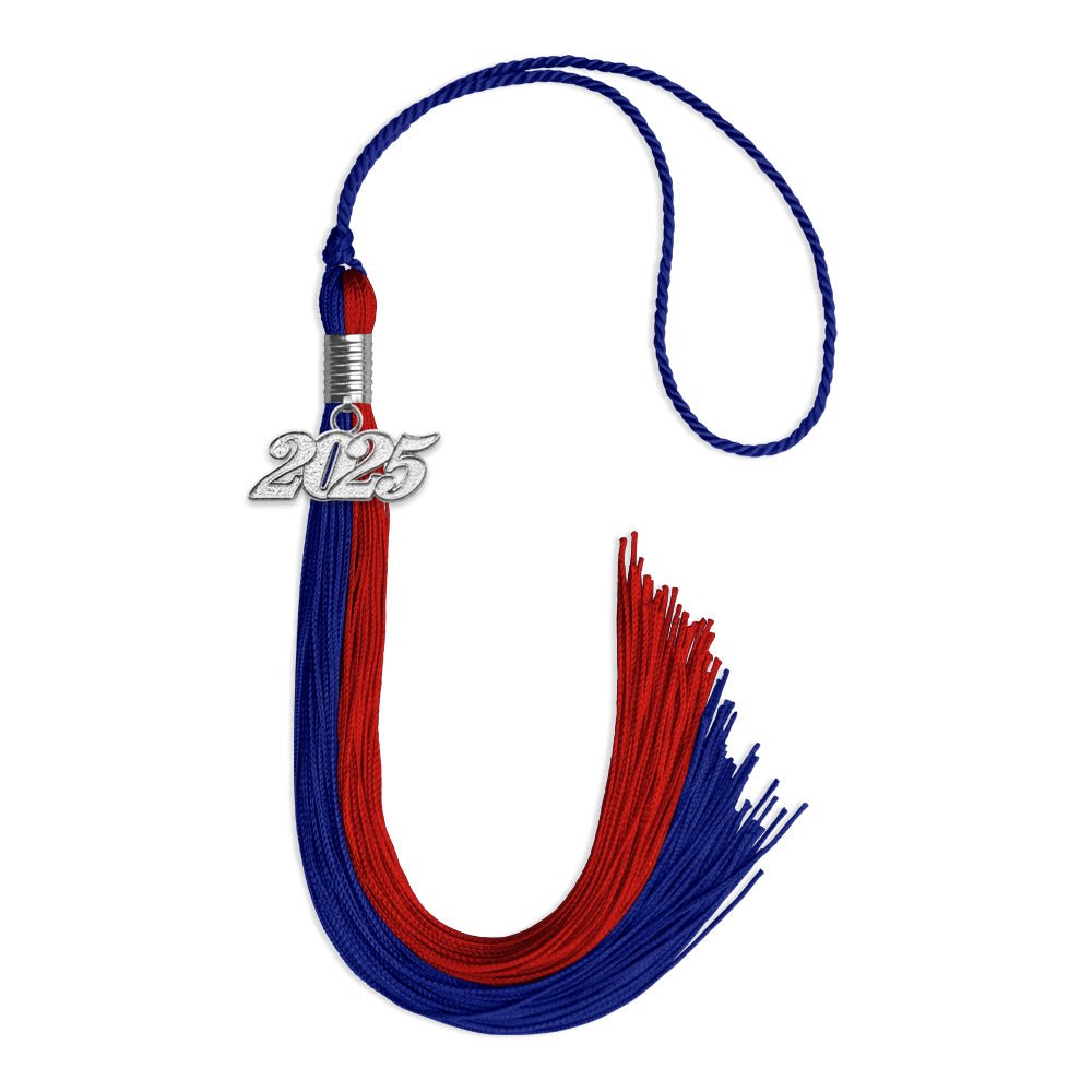 Royal Blue/Red Graduation Tassel with Silver Bling Charm by Wholesale Grad Supply