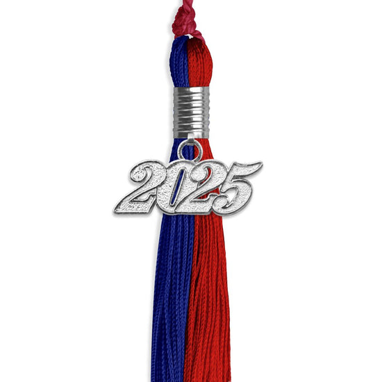 Royal Blue/Red Graduation Tassel with Silver Bling Charm by Wholesale Grad Supply