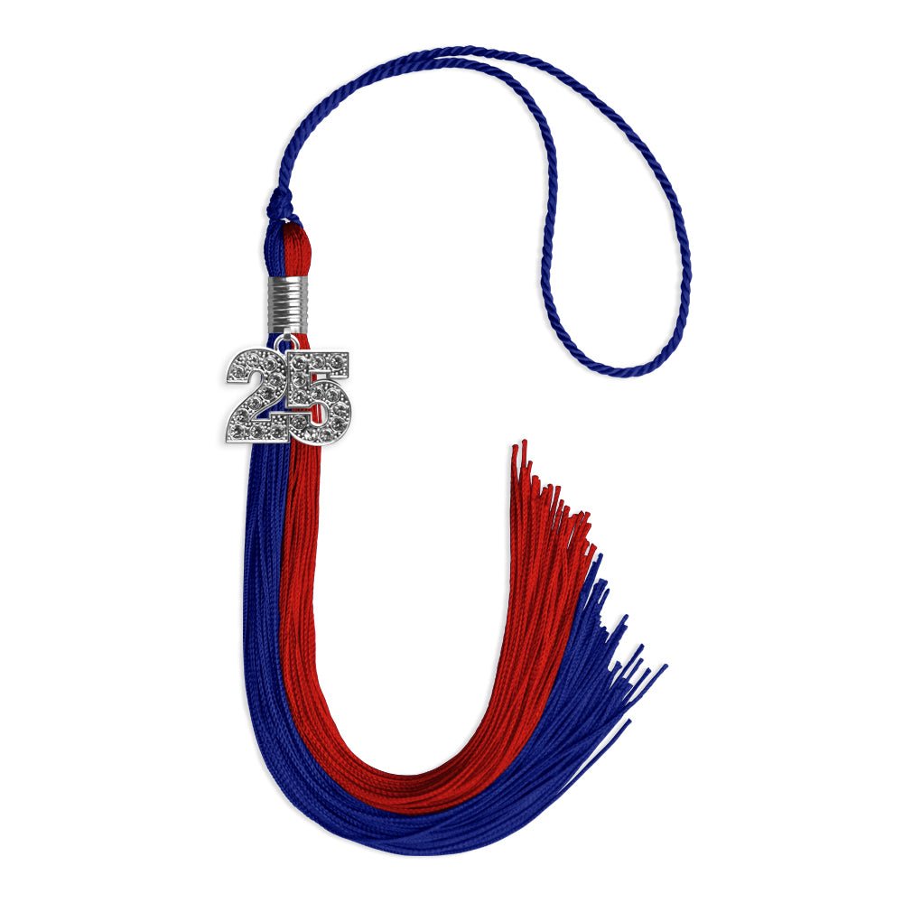 Royal Blue/Red Graduation Tassel with Silver Bling Charm by Wholesale Grad Supply