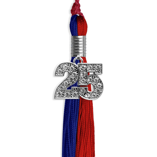 Royal Blue/Red Graduation Tassel with Silver Bling Charm by Wholesale Grad Supply