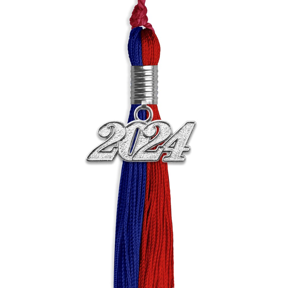 Royal Blue/Red Graduation Tassel with Silver Bling Charm by Wholesale Grad Supply