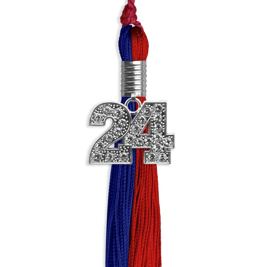 Royal Blue/Red Graduation Tassel with Silver Bling Charm by Wholesale Grad Supply