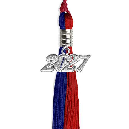 Royal Blue/Red Graduation Tassel with Silver Bling Charm by Wholesale Grad Supply
