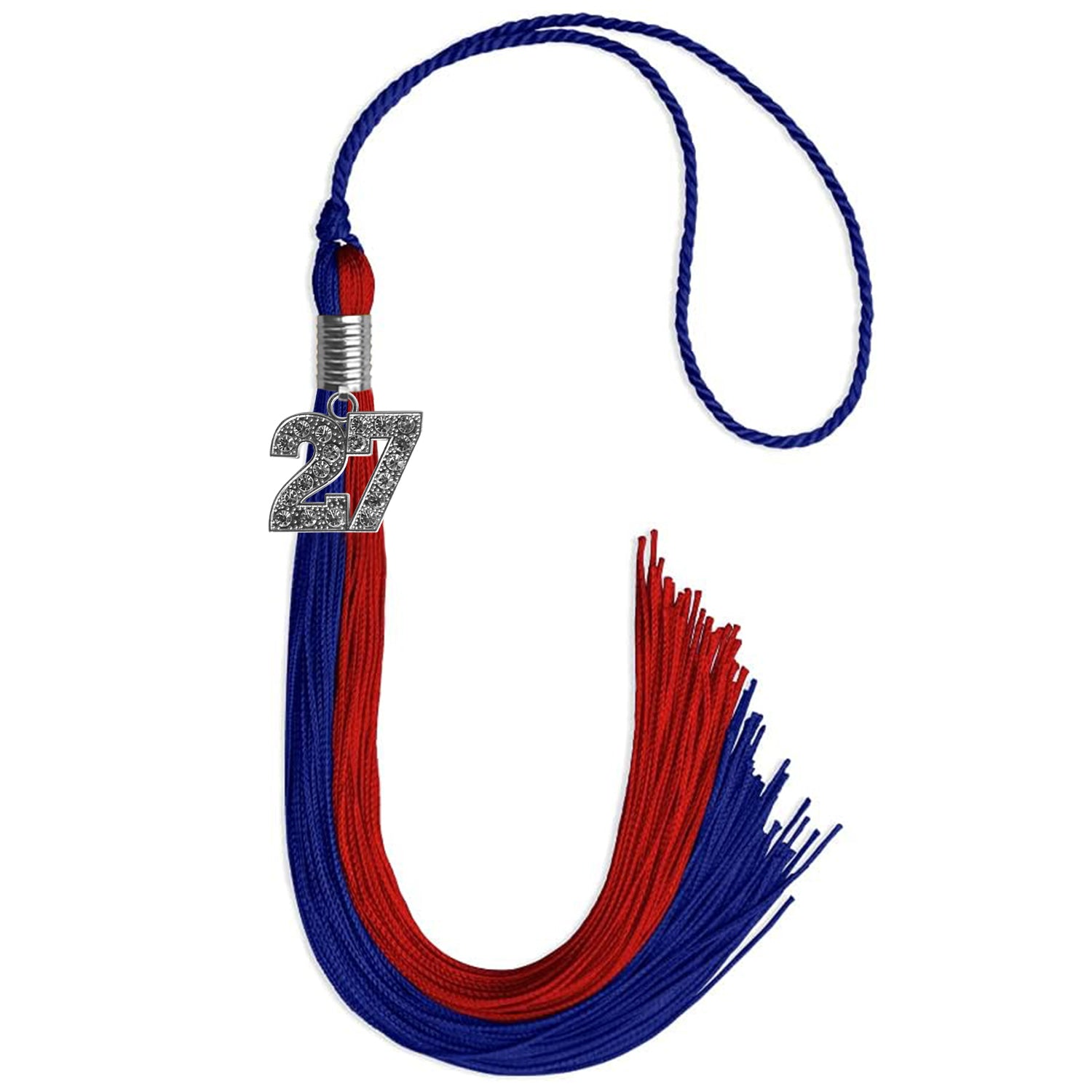 Royal Blue/Red Graduation Tassel with Silver Bling Charm by Wholesale Grad Supply