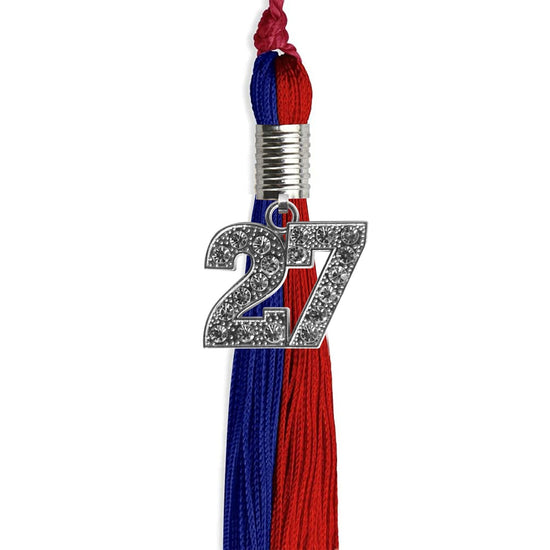 Royal Blue/Red Graduation Tassel with Silver Bling Charm by Wholesale Grad Supply
