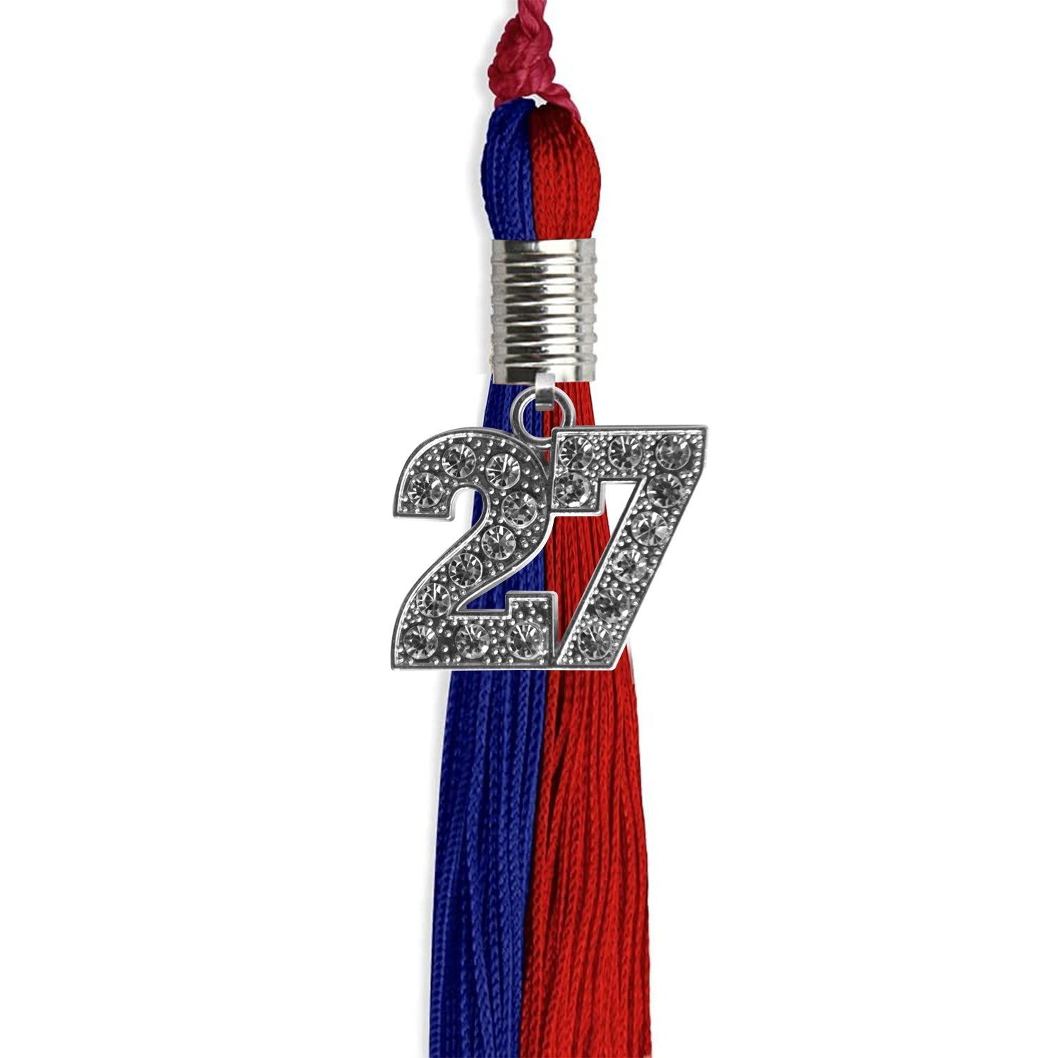 Royal Blue/Red Graduation Tassel with Silver Bling Charm by Wholesale Grad Supply