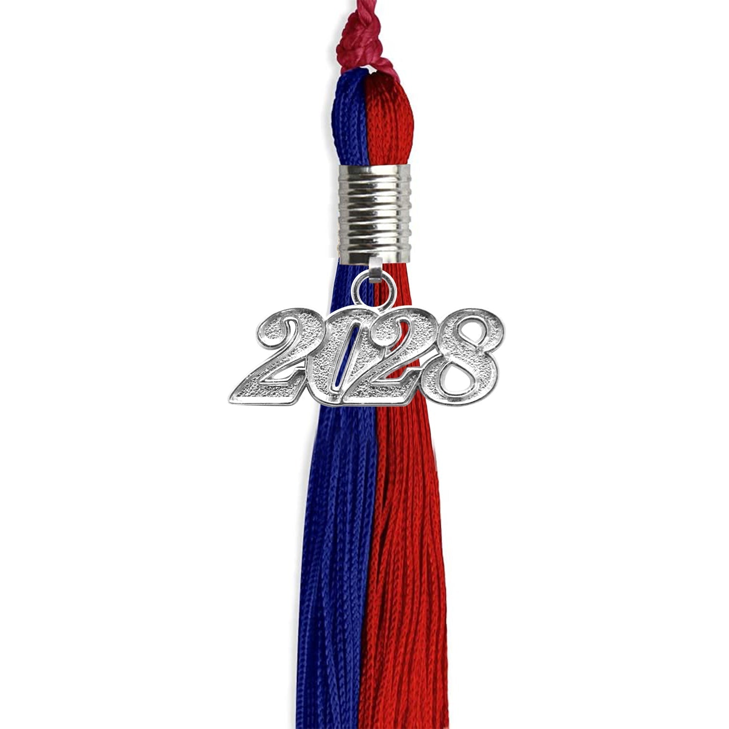 Royal Blue/Red Graduation Tassel with Silver Bling Charm by Wholesale Grad Supply