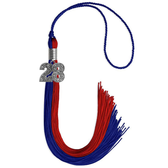 Royal Blue/Red Graduation Tassel with Silver Bling Charm by Wholesale Grad Supply
