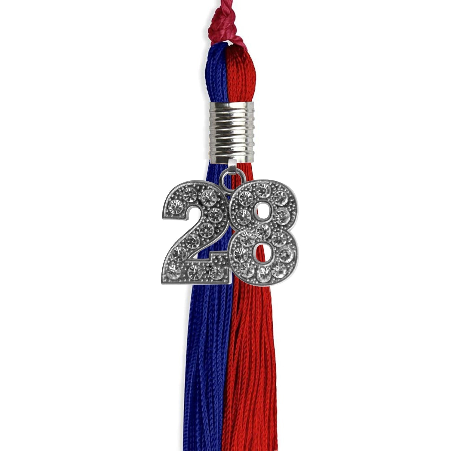 Royal Blue/Red Graduation Tassel with Silver Bling Charm by Wholesale Grad Supply
