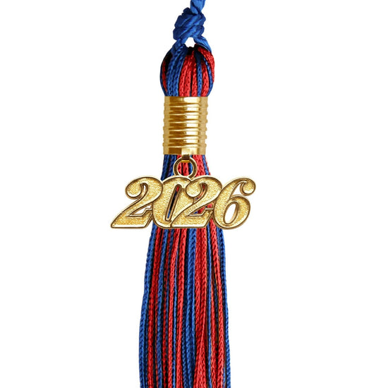 Royal Blue/Red Mixed Color Graduation Tassel with Gold Bling Charm by Wholesale Grad Supply