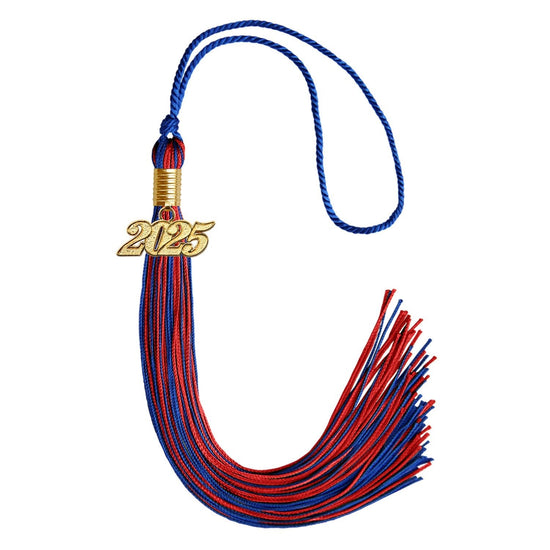 Royal Blue/Red Mixed Color Graduation Tassel with Gold Bling Charm by Wholesale Grad Supply