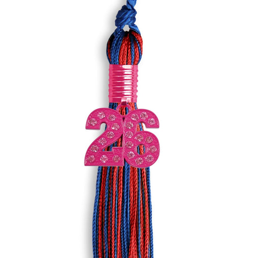 Royal Blue/Red Mixed Color Graduation Tassel with Pink Bling Charm by Wholesale Grad Supply