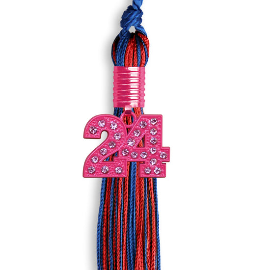 Royal Blue/Red Mixed Color Graduation Tassel with Pink Bling Charm by Wholesale Grad Supply