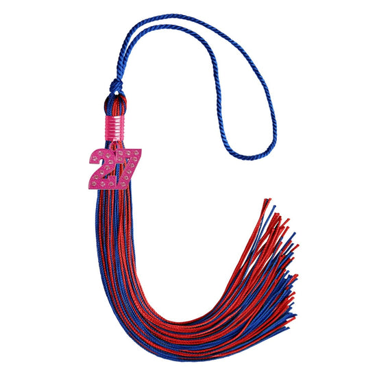 Royal Blue/Red Mixed Color Graduation Tassel with Pink Bling Charm by Wholesale Grad Supply