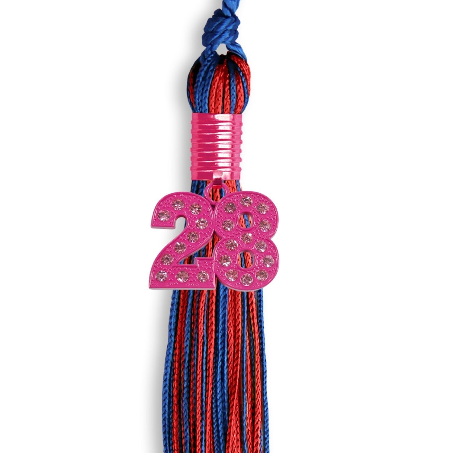 Royal Blue/Red Mixed Color Graduation Tassel with Pink Bling Charm by Wholesale Grad Supply
