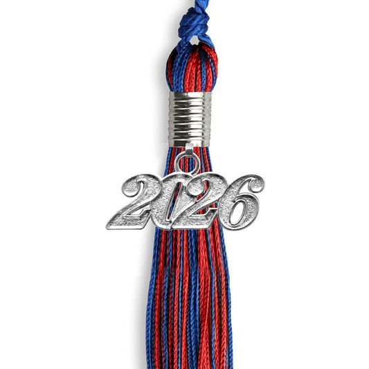 Royal Blue/Red Mixed Color Graduation Tassel with Silver Bling Charm by Wholesale Grad Supply