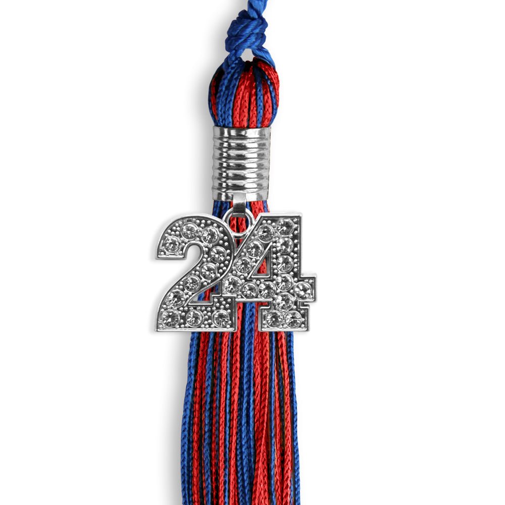 Royal Blue/Red Mixed Color Graduation Tassel with Silver Bling Charm by Wholesale Grad Supply
