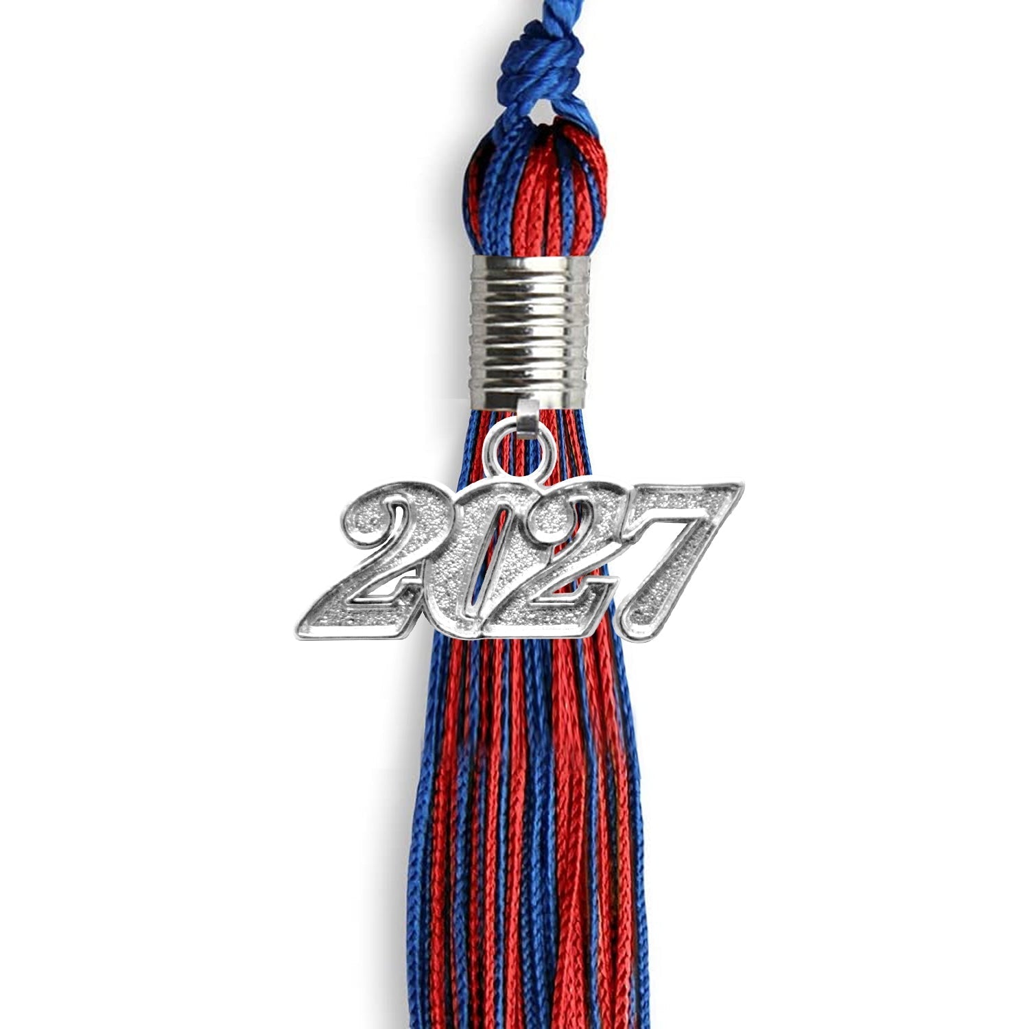 Royal Blue/Red Mixed Color Graduation Tassel with Silver Bling Charm by Wholesale Grad Supply
