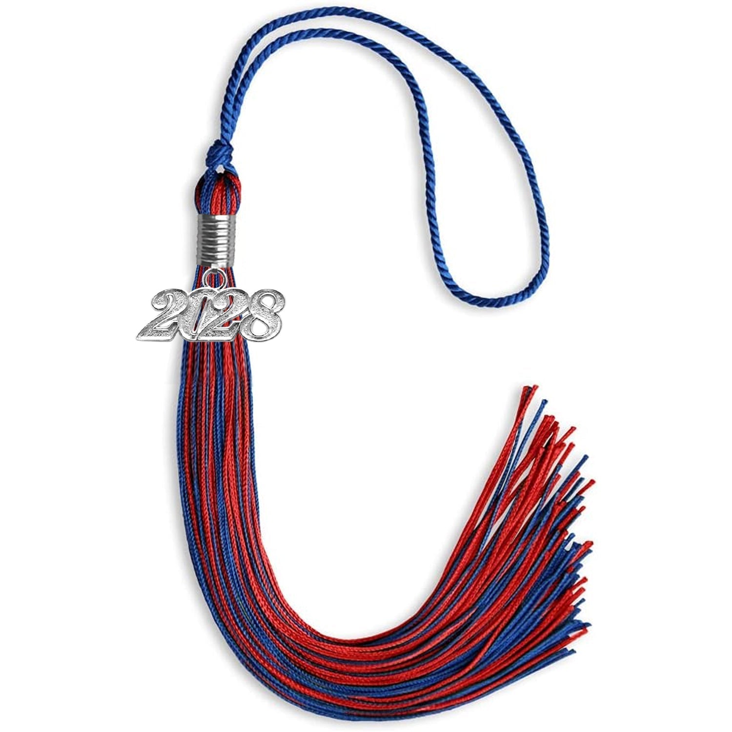 Royal Blue/Red Mixed Color Graduation Tassel with Silver Bling Charm by Wholesale Grad Supply