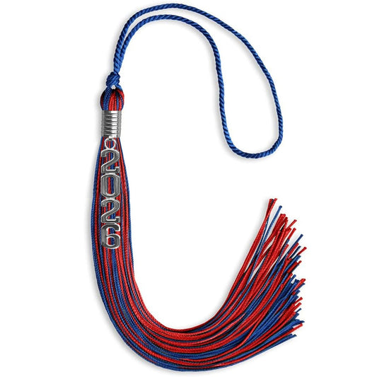 Royal Blue/Red Mixed Color Graduation Tassel with Stacked Silver Date Drop by Wholesale Grad Supply