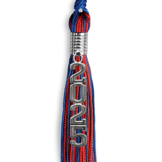 Royal Blue/Red Mixed Color Graduation Tassel with Stacked Silver Date Drop by Wholesale Grad Supply