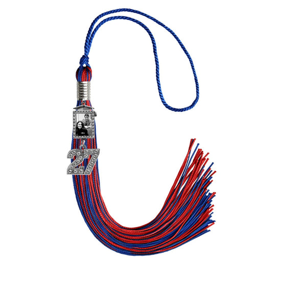 Royal Blue/Red Tassel with Photo Frame Charm and Bling Charm by Wholesale Grad Supply