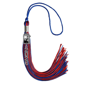 Royal Blue/Red Tassel with Photo Frame Charm and Stacked Date Drop by Wholesale Grad Supply