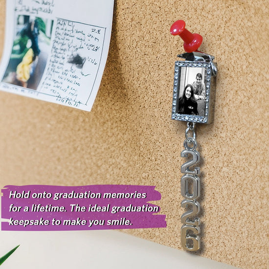 Royal Blue/Red Tassel with Photo Frame Charm and Stacked Date Drop by Wholesale Grad Supply