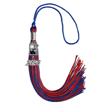 Royal Blue/Red Tassel with Photo Frame Charm and Year Date Drop by Wholesale Grad Supply