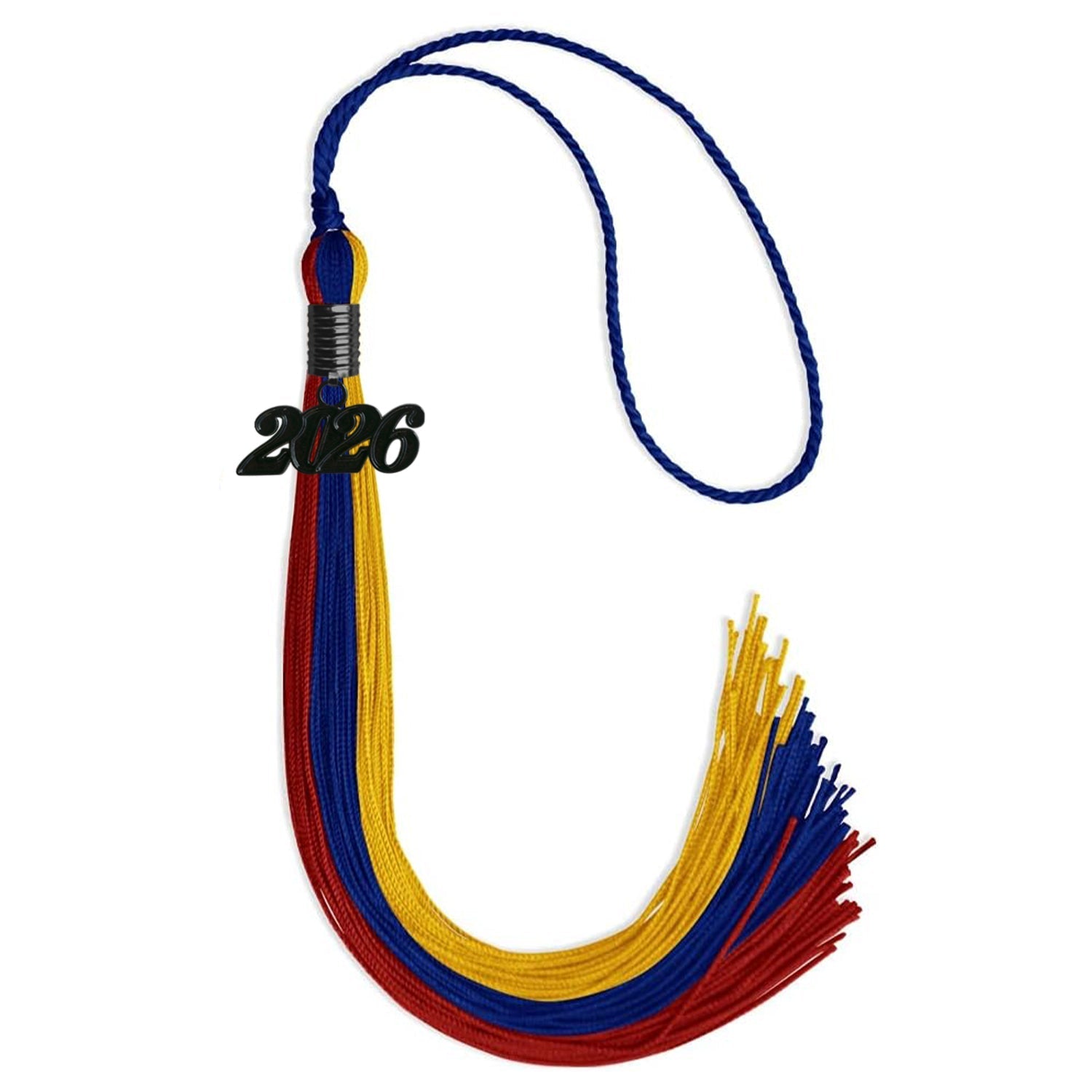 Royal Blue/Red/Gold Graduation Tassel with Black Bling Charm by Wholesale Grad Supply