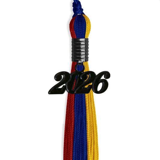 Royal Blue/Red/Gold Graduation Tassel with Black Bling Charm by Wholesale Grad Supply