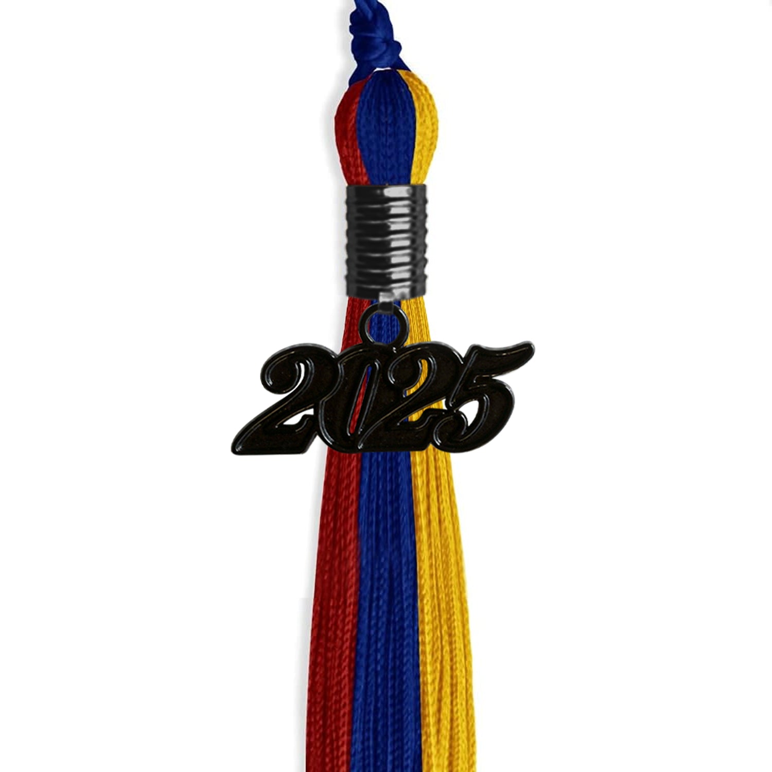 Royal Blue/Red/Gold Graduation Tassel with Black Bling Charm by Wholesale Grad Supply