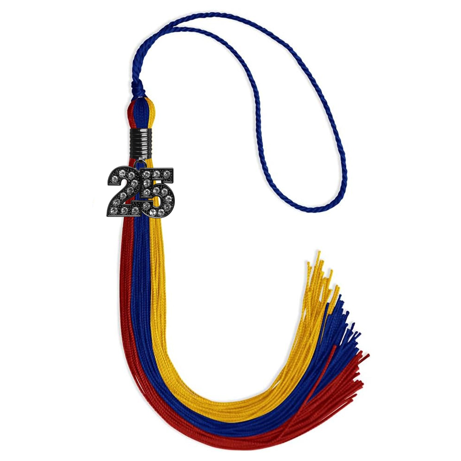 Royal Blue/Red/Gold Graduation Tassel with Black Bling Charm by Wholesale Grad Supply