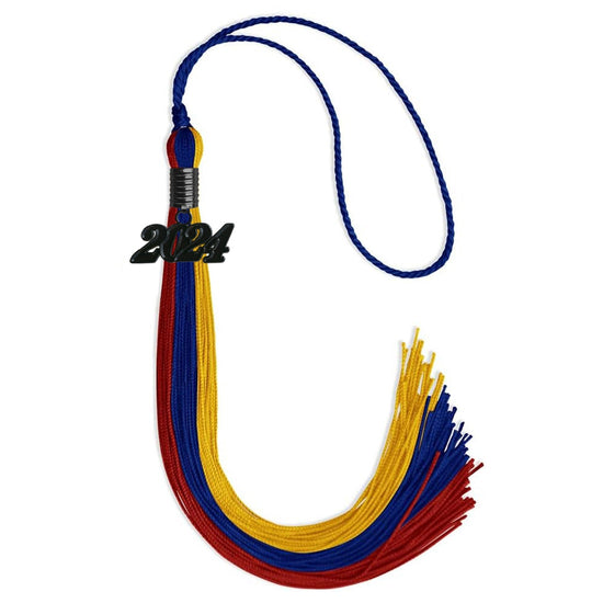 Royal Blue/Red/Gold Graduation Tassel with Black Bling Charm by Wholesale Grad Supply