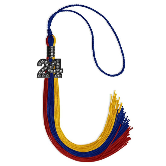 Royal Blue/Red/Gold Graduation Tassel with Black Bling Charm by Wholesale Grad Supply