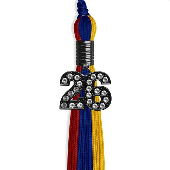 Royal Blue/Red/Gold Graduation Tassel with Black Bling Charm by Wholesale Grad Supply