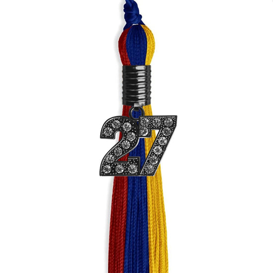 Royal Blue/Red/Gold Graduation Tassel with Black Bling Charm by Wholesale Grad Supply