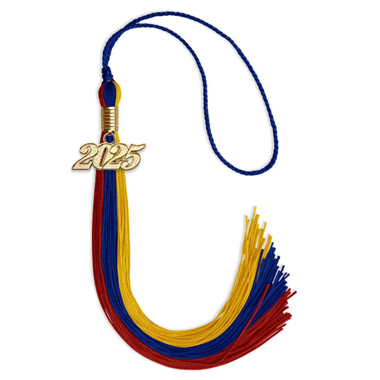 Royal Blue/Red/Gold Graduation Tassel with Gold Bling Charm by Wholesale Grad Supply