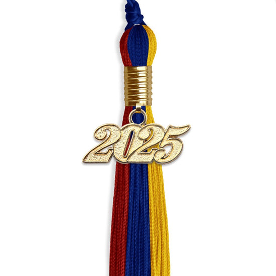 Royal Blue/Red/Gold Graduation Tassel with Gold Bling Charm by Wholesale Grad Supply