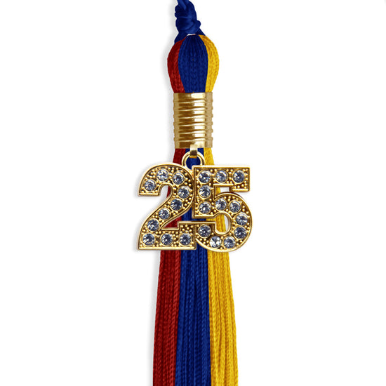 Royal Blue/Red/Gold Graduation Tassel with Gold Bling Charm by Wholesale Grad Supply