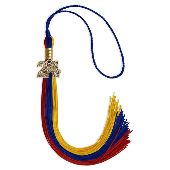 Royal Blue/Red/Gold Graduation Tassel with Gold Bling Charm by Wholesale Grad Supply
