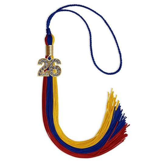 Royal Blue/Red/Gold Graduation Tassel with Gold Bling Charm by Wholesale Grad Supply