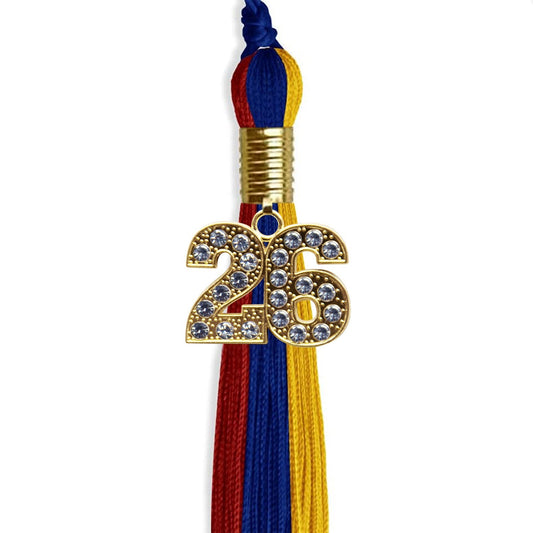 Royal Blue/Red/Gold Graduation Tassel with Gold Bling Charm by Wholesale Grad Supply