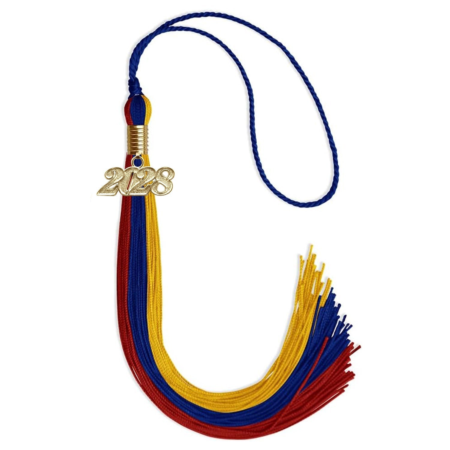 Royal Blue/Red/Gold Graduation Tassel with Gold Bling Charm by Wholesale Grad Supply
