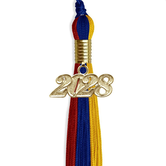 Royal Blue/Red/Gold Graduation Tassel with Gold Bling Charm by Wholesale Grad Supply