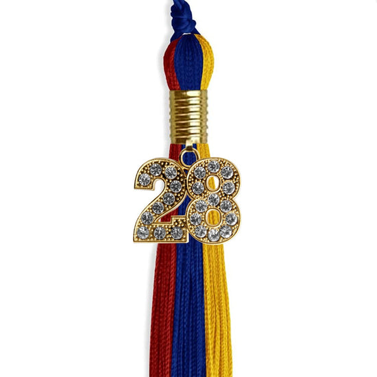 Royal Blue/Red/Gold Graduation Tassel with Gold Bling Charm by Wholesale Grad Supply